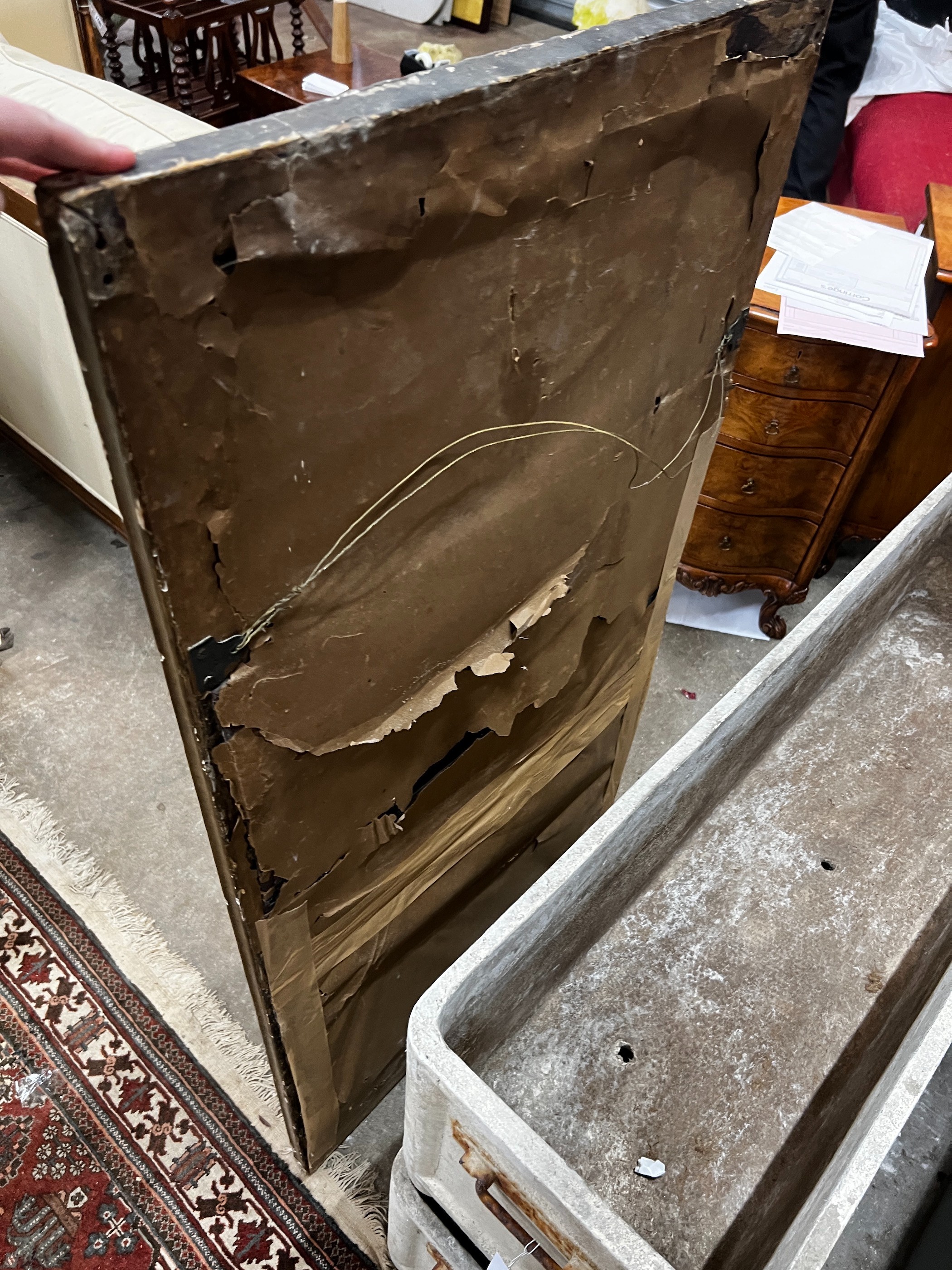 A Regency painted gilt and gesso pier glass with musical trophy tablet, width 62cm, height 124cm